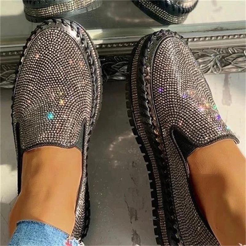 Espadrilles plates à paillettes pour femmes Chaussures décontractées en maille à lacets à plateforme confortables Chaussures vulcanisées unisexes Mocassins plats décontractés avec semelle intérieure rembourrée en mousse à mémoire de forme