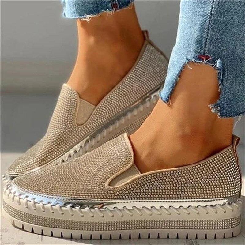 Espadrilles plates à paillettes pour femmes Chaussures décontractées en maille à lacets à plateforme confortables Chaussures vulcanisées unisexes Mocassins plats décontractés avec semelle intérieure rembourrée en mousse à mémoire de forme