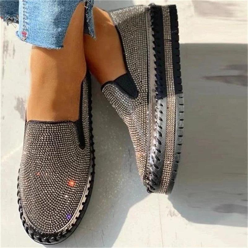 Espadrilles plates à paillettes pour femmes Chaussures décontractées en maille à lacets à plateforme confortables Chaussures vulcanisées unisexes Mocassins plats décontractés avec semelle intérieure rembourrée en mousse à mémoire de forme