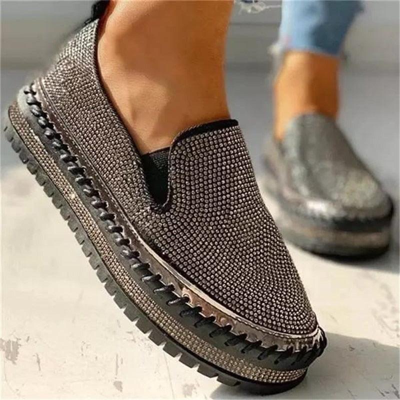 Espadrilles plates à paillettes pour femmes Chaussures décontractées en maille à lacets à plateforme confortables Chaussures vulcanisées unisexes Mocassins plats décontractés avec semelle intérieure rembourrée en mousse à mémoire de forme