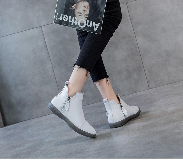 Bottes courtes pour femmes en cuir véritable, fourrure chaude, imperméables, à enfiler, super confortables, chaussures d'automne et d'hiver, gardent au chaud, semelle antidérapante et douce, doublure en fourrure chaude, bottines d'hiver.