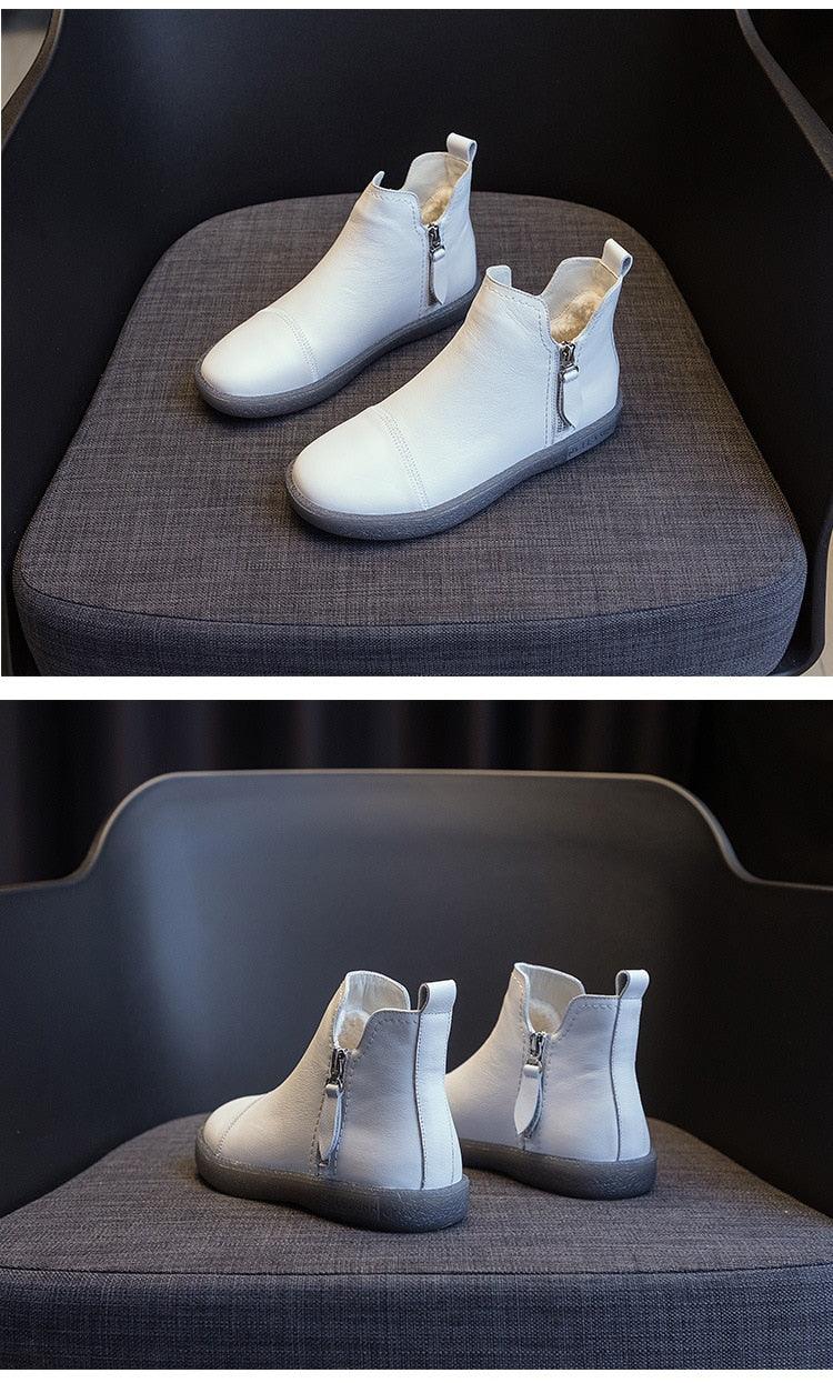 Bottes courtes pour femmes en cuir véritable, fourrure chaude, imperméables, à enfiler, super confortables, chaussures d'automne et d'hiver, gardent au chaud, semelle antidérapante et douce, doublure en fourrure chaude, bottines d'hiver.