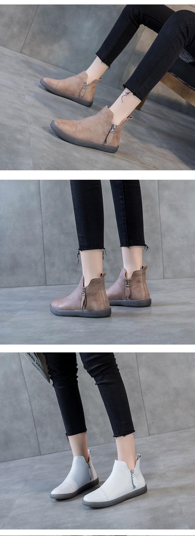 Bottes courtes pour femmes en cuir véritable, fourrure chaude, imperméables, à enfiler, super confortables, chaussures d'automne et d'hiver, gardent au chaud, semelle antidérapante et douce, doublure en fourrure chaude, bottines d'hiver.