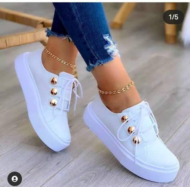 Baskets dorées pour femmes Tête ronde blanche Plateforme Casual Sports Mignonnes Roses Mode Plats Exclusifs Mode Cultissime à plateforme élevée en veau blanc Baskets à lacets Stylées Casual Walking pour femmes