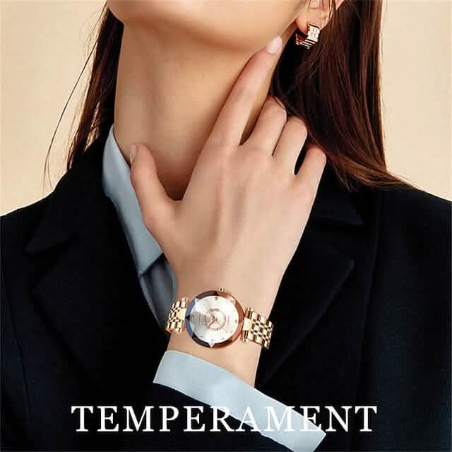 Montre classique à quartz dorée et argentée pour femme