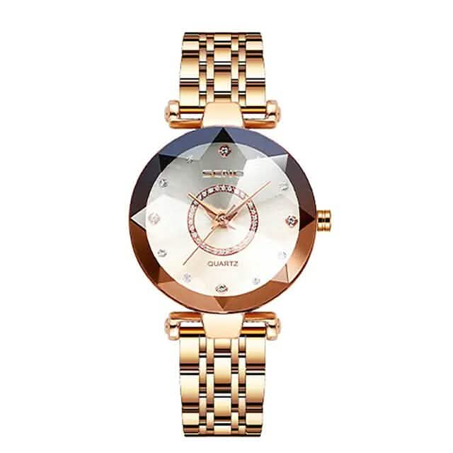 Montre classique à quartz dorée et argentée pour femme