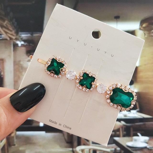 Pince à Cheveux Femme Set Bijoux Mode Vert Cristal Accessoires Cheveux Luxe Simulation Perle Barrette Épingle Pour Fille Cadeau Ornements Mode Serre-têtes Accessoires Pour Fête
