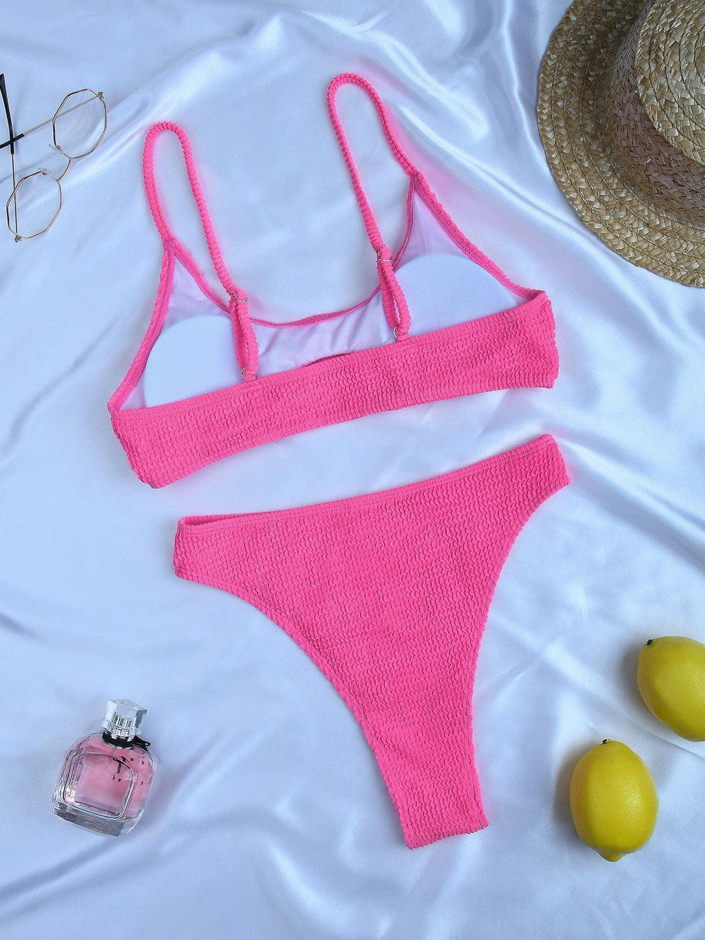 Maillot de bain bikini taille haute pour femme, ensemble bikini deux pièces avec anneau en métal et bandage croisé, découpes, attache dorsale, string, maillot de bain