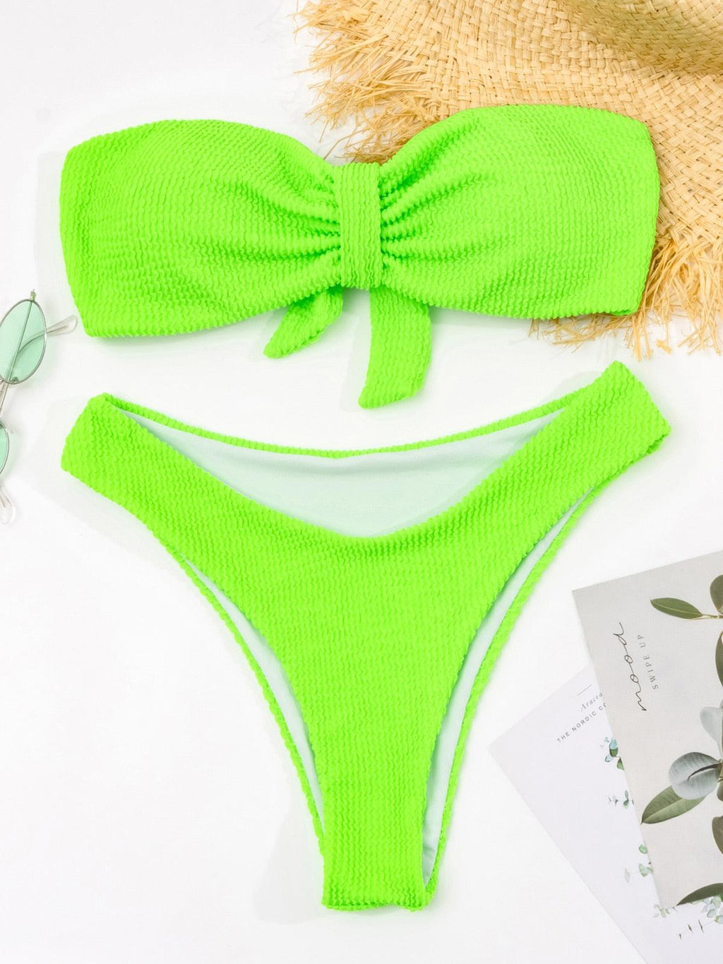 Maillot de bain bikini taille haute pour femme, ensemble bikini deux pièces avec anneau en métal et bandage croisé, découpes, attache dorsale, string, maillot de bain