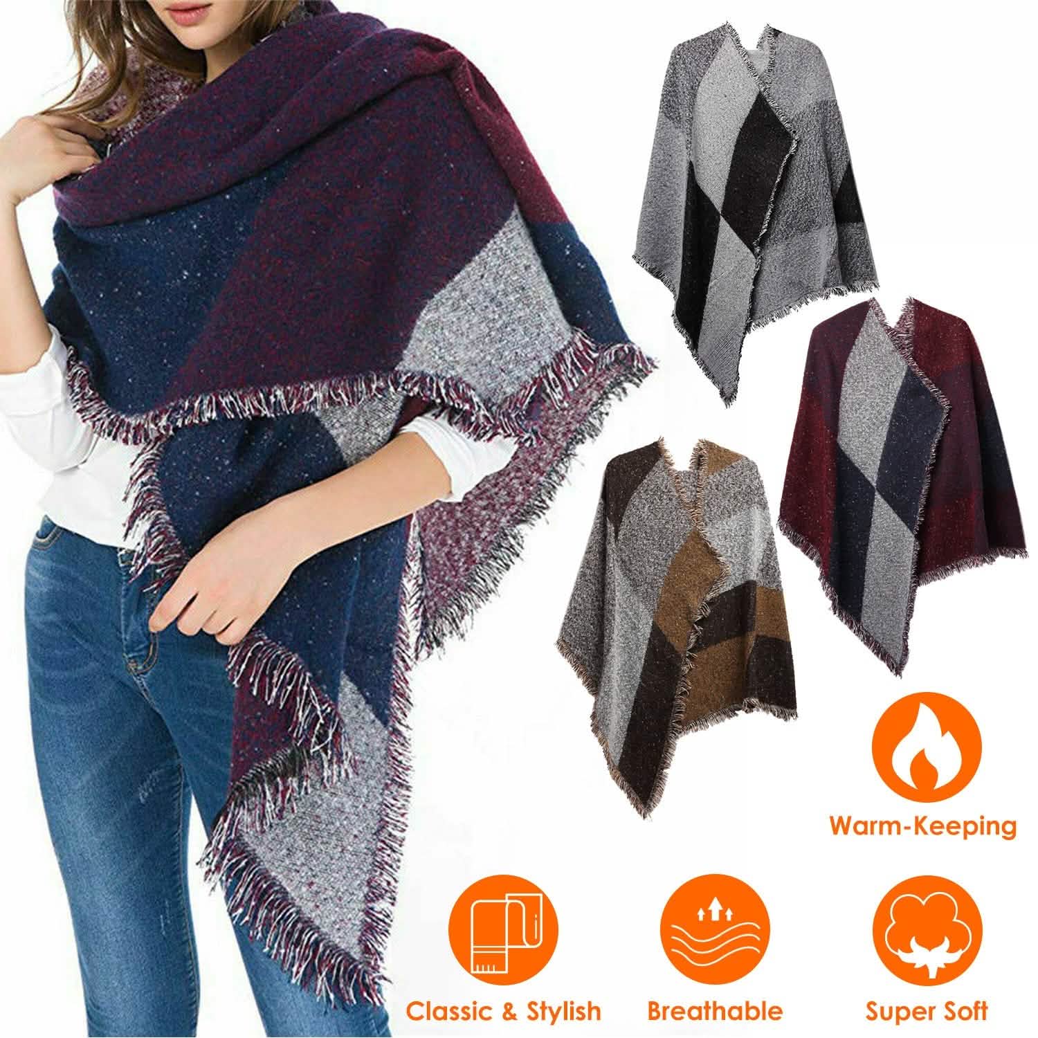 Châle long et doux en tricot pour femme, plaid couverture cape extra épaisse
