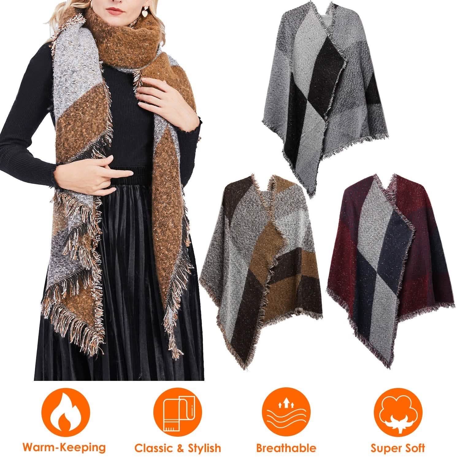 Châle long et doux en tricot pour femme, plaid couverture cape extra épaisse