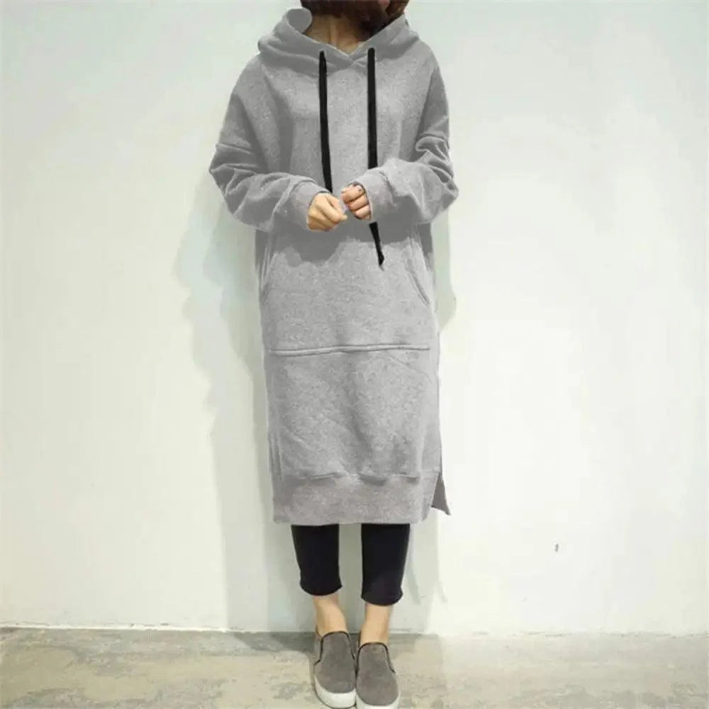 Femmes Ample Long Pull à Capuche Décontracté Couleur Unie Sweatshirts à Capuche Étudiant Automne Hiver Ample Pull Robe Sweat-shirt Oversize