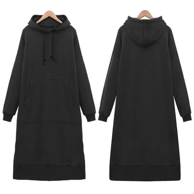 Femmes Ample Long Pull à Capuche Décontracté Couleur Unie Sweatshirts à Capuche Étudiant Automne Hiver Ample Pull Robe Sweat-shirt Oversize