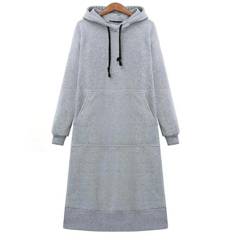 Femmes Ample Long Pull à Capuche Décontracté Couleur Unie Sweatshirts à Capuche Étudiant Automne Hiver Ample Pull Robe Sweat-shirt Oversize