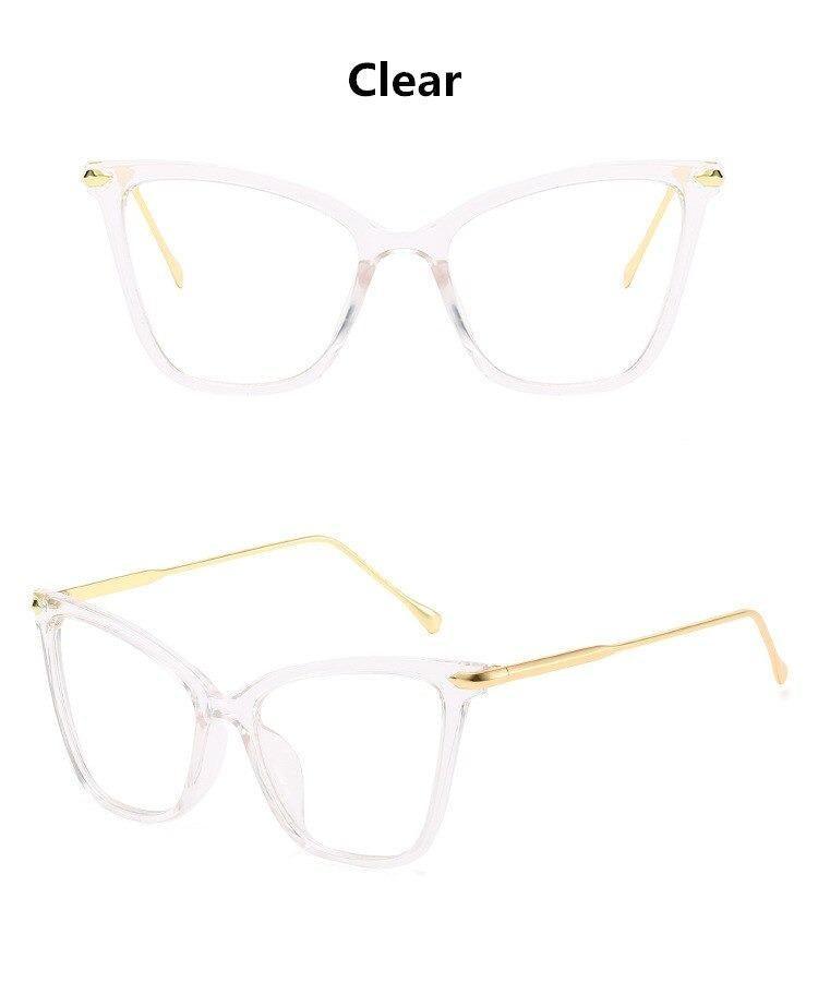 Lunettes de soleil de luxe œil de chat pour femmes, monture surdimensionnée, lentilles transparentes, lunettes d'ordinateur optiques pour femmes, verres correcteurs