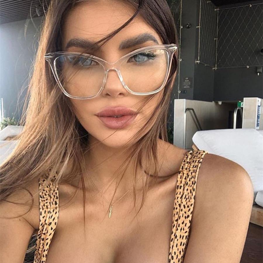 Lunettes de soleil de luxe œil de chat pour femmes, monture surdimensionnée, lentilles transparentes, lunettes d'ordinateur optiques pour femmes, verres correcteurs