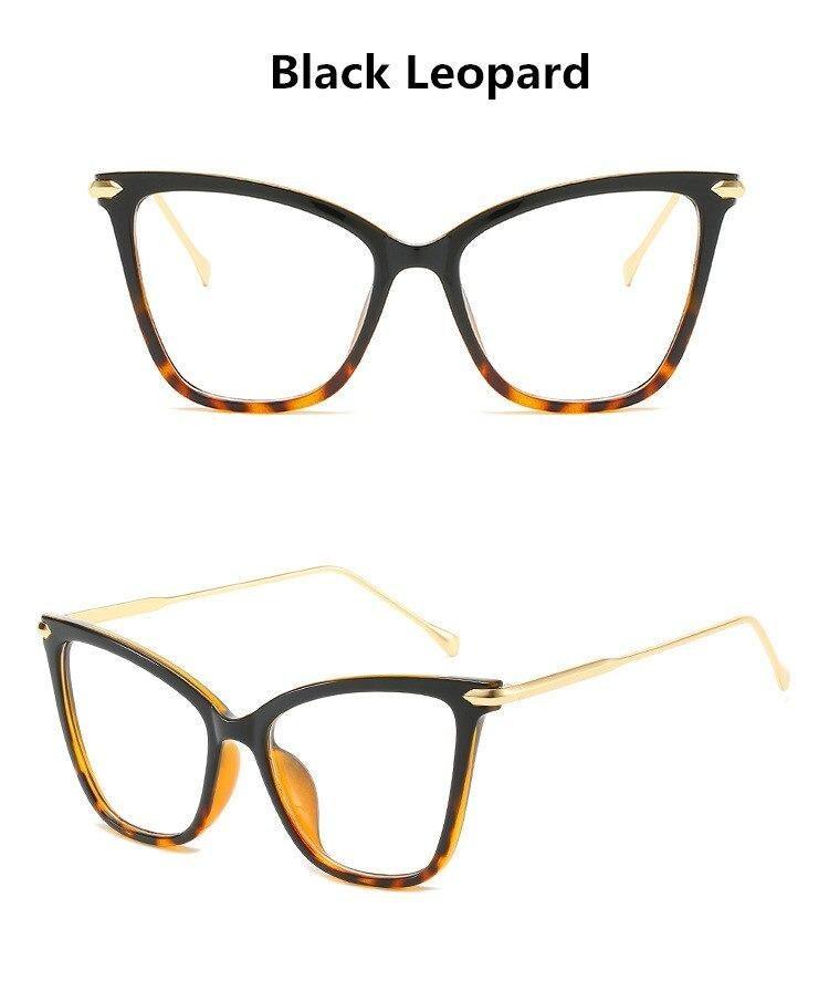 Lunettes de soleil de luxe œil de chat pour femmes, monture surdimensionnée, lentilles transparentes, lunettes d'ordinateur optiques pour femmes, verres correcteurs