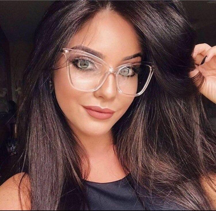 Lunettes de soleil de luxe œil de chat pour femmes, monture surdimensionnée, lentilles transparentes, lunettes d'ordinateur optiques pour femmes, verres correcteurs