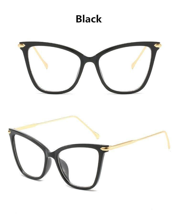 Lunettes de soleil de luxe œil de chat pour femmes, monture surdimensionnée, lentilles transparentes, lunettes d'ordinateur optiques pour femmes, verres correcteurs