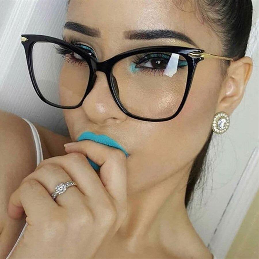 Lunettes de soleil de luxe œil de chat pour femmes, monture surdimensionnée, lentilles transparentes, lunettes d'ordinateur optiques pour femmes, verres correcteurs