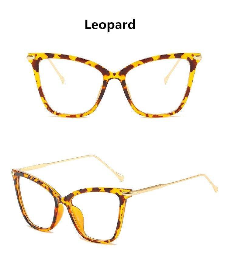 Lunettes de soleil de luxe œil de chat pour femmes, monture surdimensionnée, lentilles transparentes, lunettes d'ordinateur optiques pour femmes, verres correcteurs