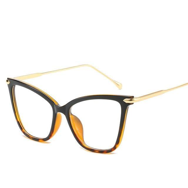 Lunettes de soleil de luxe œil de chat pour femmes, monture surdimensionnée, lentilles transparentes, lunettes d'ordinateur optiques pour femmes, verres correcteurs
