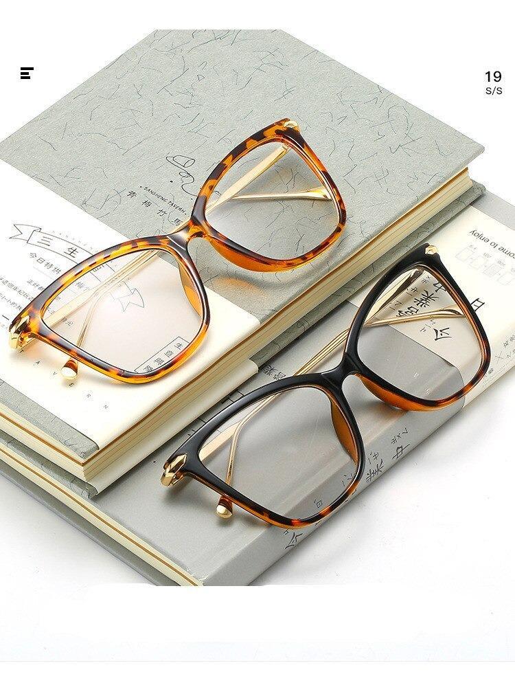 Lunettes de soleil de luxe œil de chat pour femmes, monture surdimensionnée, lentilles transparentes, lunettes d'ordinateur optiques pour femmes, verres correcteurs
