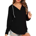 Pull ample à col en V profond, couleur unie, avec cordon de serrage, style tunique basique pour femme