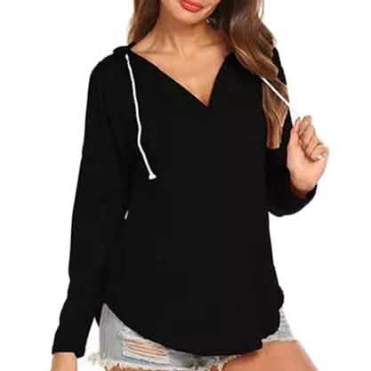 Pull ample à col en V profond, couleur unie, avec cordon de serrage, style tunique basique pour femme