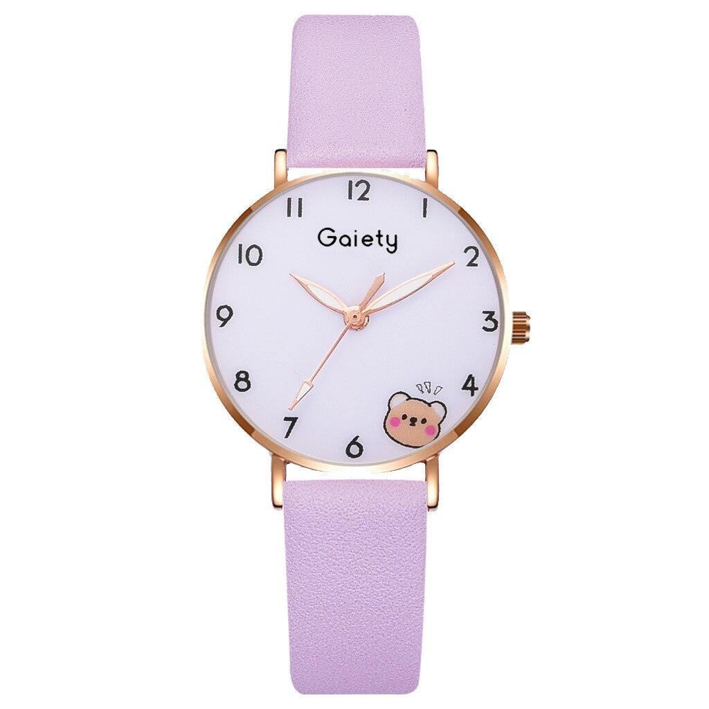 Montre Femme Nouvelle Couleur Ours Mode Étudiant Quartz Bracelet Combinaison Ensemble Montre Bracelet Enfant Fille Cuir Strass Luxe Design Simple Robe Montres pour Femmes