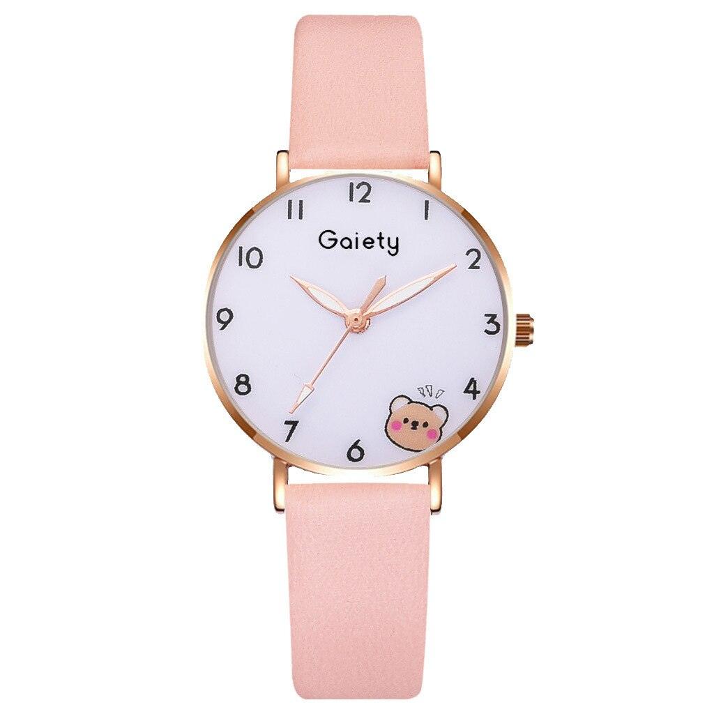 Montre Femme Nouvelle Couleur Ours Mode Étudiant Quartz Bracelet Combinaison Ensemble Montre Bracelet Enfant Fille Cuir Strass Luxe Design Simple Robe Montres pour Femmes