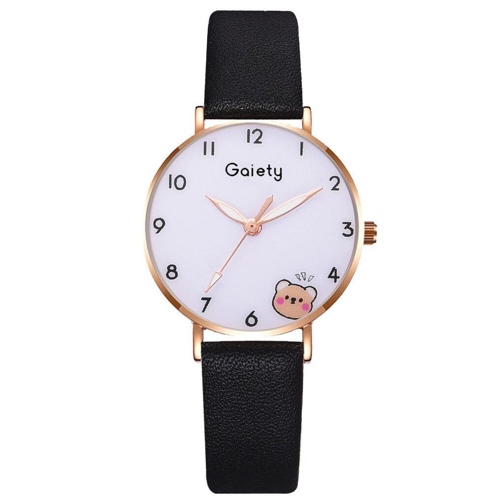 Montre Femme Nouvelle Couleur Ours Mode Étudiant Quartz Bracelet Combinaison Ensemble Montre Bracelet Enfant Fille Cuir Strass Luxe Design Simple Robe Montres pour Femmes