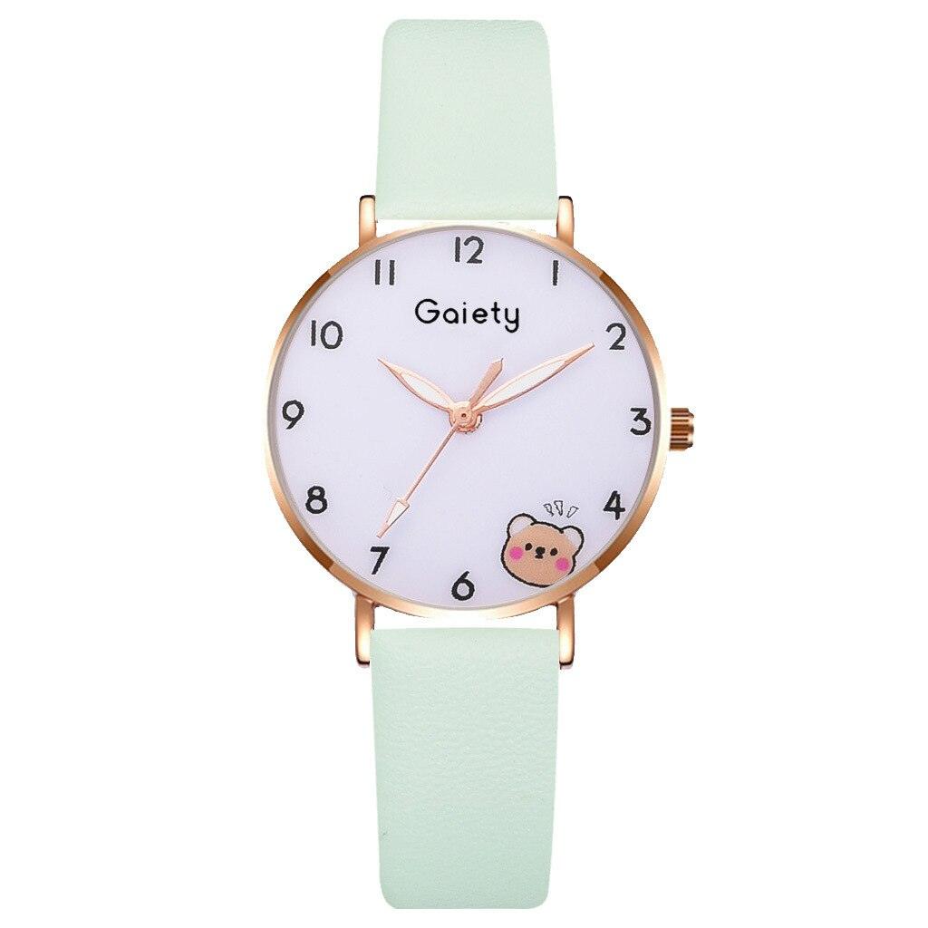 Montre Femme Nouvelle Couleur Ours Mode Étudiant Quartz Bracelet Combinaison Ensemble Montre Bracelet Enfant Fille Cuir Strass Luxe Design Simple Robe Montres pour Femmes