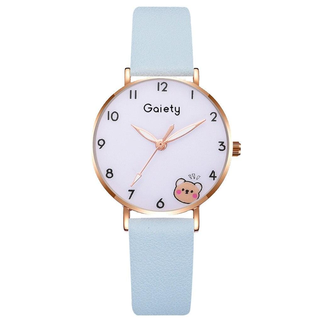 Montre Femme Nouvelle Couleur Ours Mode Étudiant Quartz Bracelet Combinaison Ensemble Montre Bracelet Enfant Fille Cuir Strass Luxe Design Simple Robe Montres pour Femmes
