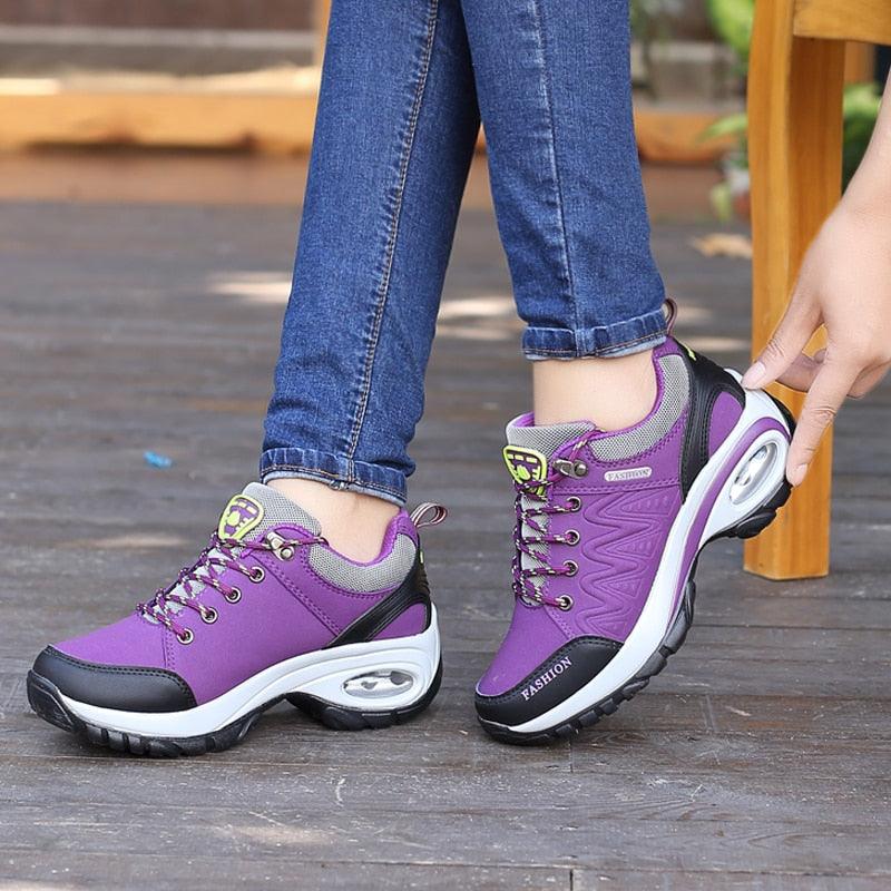 Baskets athlétiques à coussin d'air pour femmes, chaussures de marche respirantes, lacets sportifs, plateforme haute, chaussures décontractées, baskets en maille pour femmes, mode tennis, chaussures de marche respirantes pour la gym et le travail