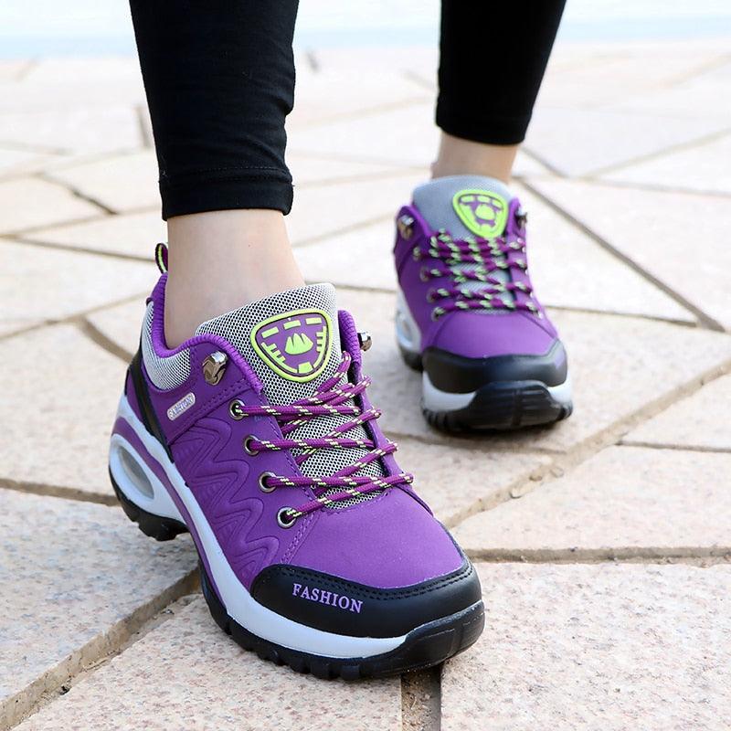 Baskets athlétiques à coussin d'air pour femmes, chaussures de marche respirantes, lacets sportifs, plateforme haute, chaussures décontractées, baskets en maille pour femmes, mode tennis, chaussures de marche respirantes pour la gym et le travail