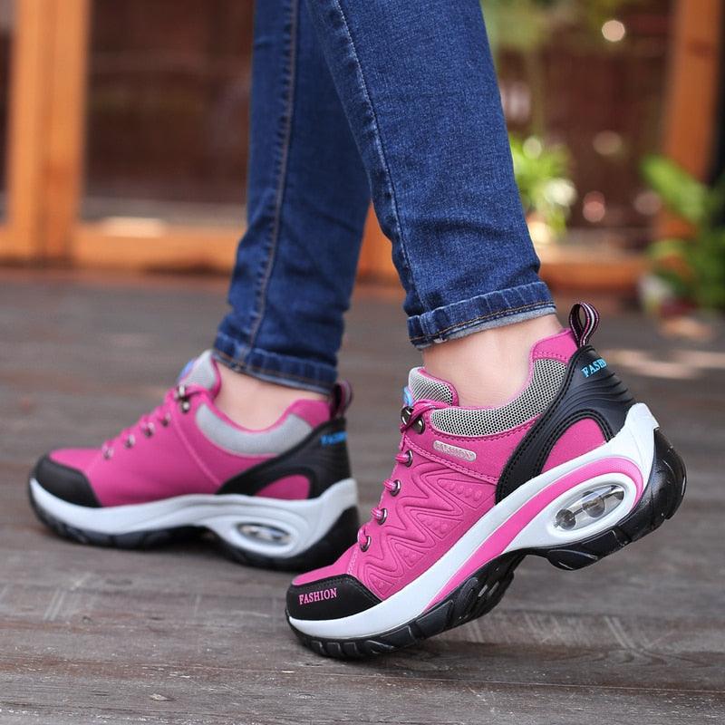 Baskets athlétiques à coussin d'air pour femmes, chaussures de marche respirantes, lacets sportifs, plateforme haute, chaussures décontractées, baskets en maille pour femmes, mode tennis, chaussures de marche respirantes pour la gym et le travail