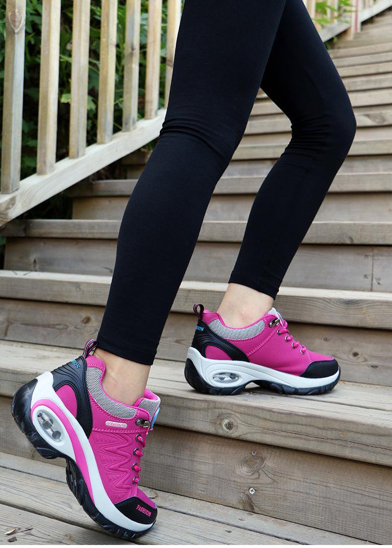 Baskets athlétiques à coussin d'air pour femmes, chaussures de marche respirantes, lacets sportifs, plateforme haute, chaussures décontractées, baskets en maille pour femmes, mode tennis, chaussures de marche respirantes pour la gym et le travail
