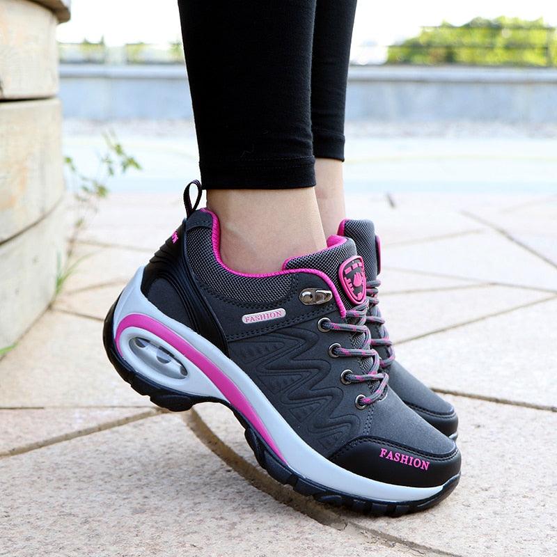 Baskets athlétiques à coussin d'air pour femmes, chaussures de marche respirantes, lacets sportifs, plateforme haute, chaussures décontractées, baskets en maille pour femmes, mode tennis, chaussures de marche respirantes pour la gym et le travail