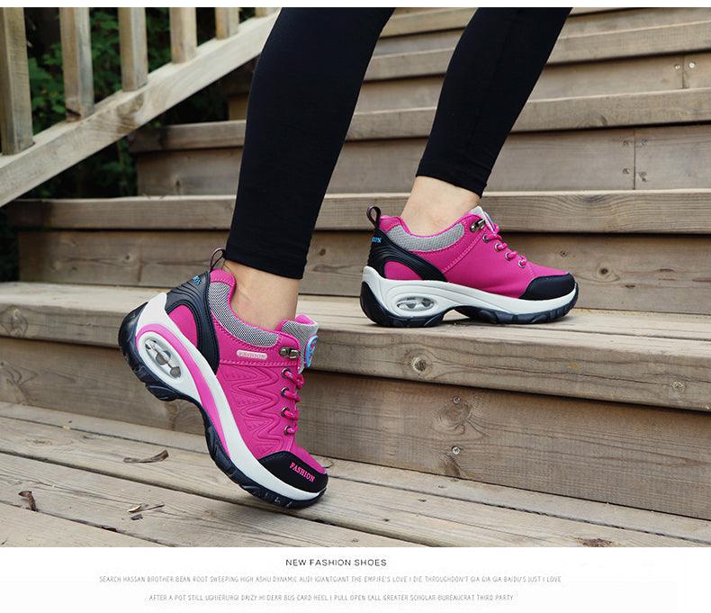 Baskets athlétiques à coussin d'air pour femmes, chaussures de marche respirantes, lacets sportifs, plateforme haute, chaussures décontractées, baskets en maille pour femmes, mode tennis, chaussures de marche respirantes pour la gym et le travail