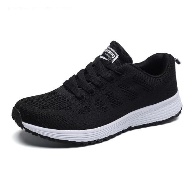 Baskets de course pour femmes Chaussures plates respirantes pour femmes Baskets décontractées légères à lacets Baskets légères décontractées d'extérieur en maille respirante Baskets de sport à la mode pour femmes