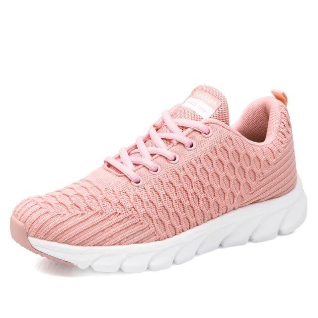 Baskets de course pour femmes Chaussures plates respirantes pour femmes Baskets décontractées légères à lacets Baskets légères décontractées d'extérieur en maille respirante Baskets de sport à la mode pour femmes