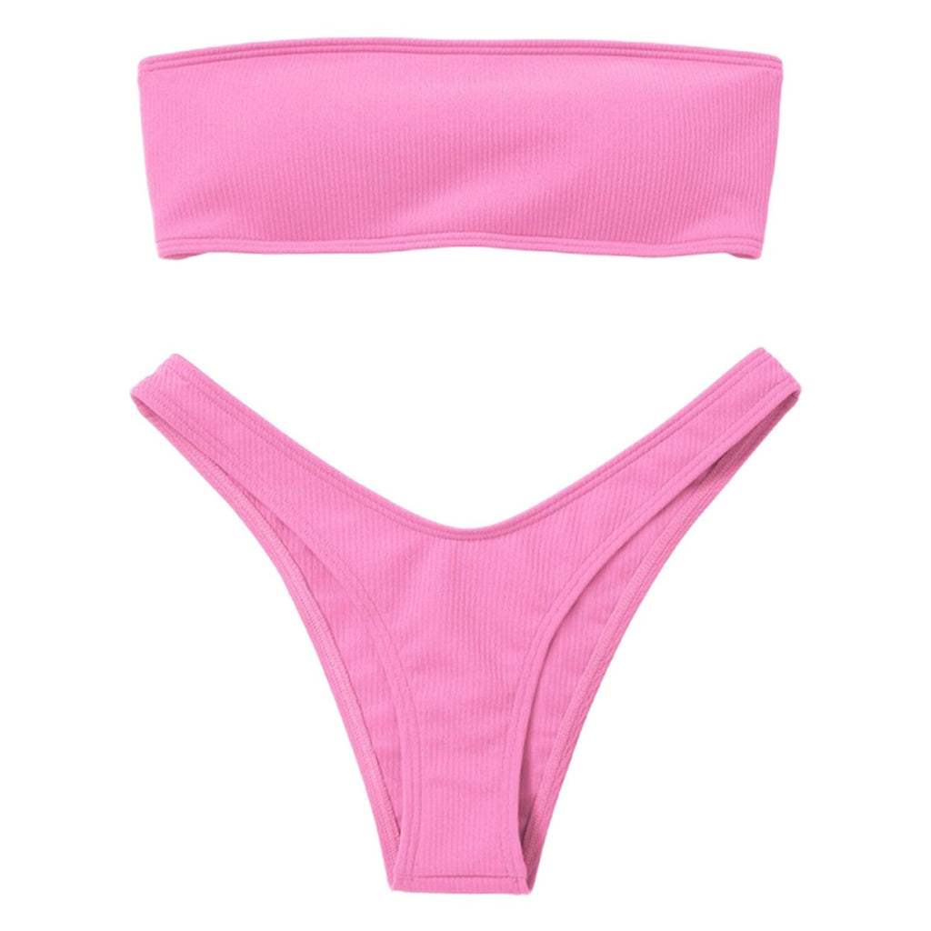 Maillot de bain deux pièces bikini pour femme Maillot de bain de plage Deux pièces sans bretelles rembourré coupe haute bandeau