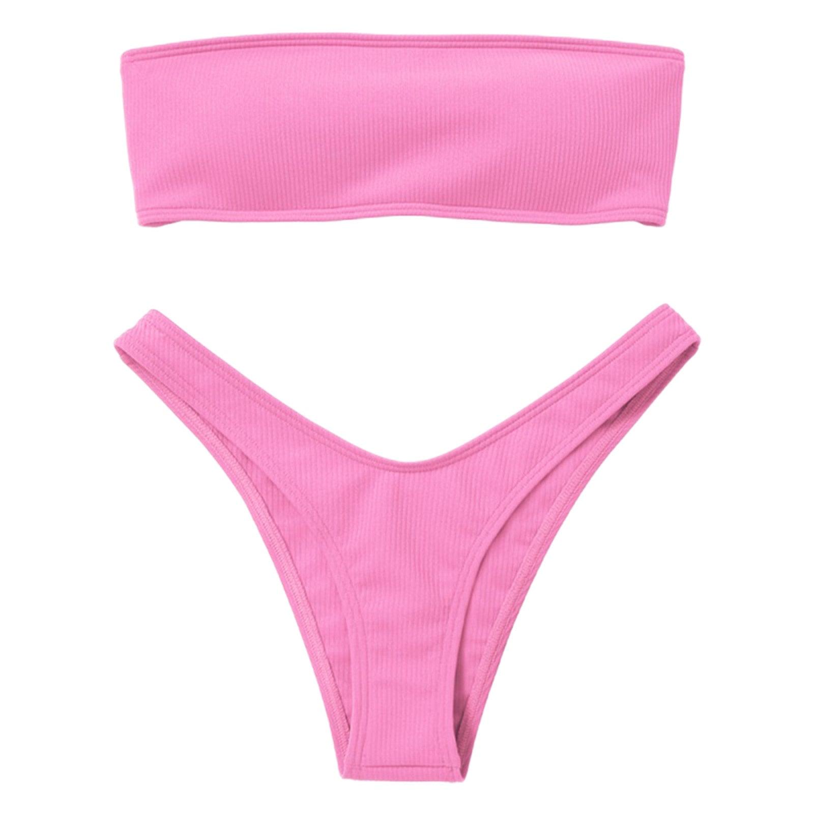 Maillot de bain deux pièces bikini pour femme Maillot de bain de plage Deux pièces sans bretelles rembourré coupe haute bandeau