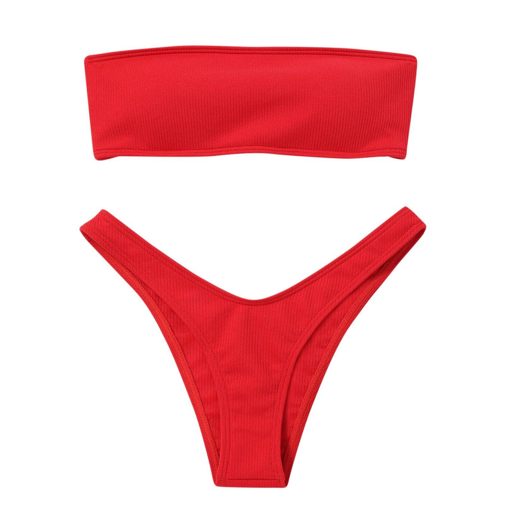 Maillot de bain deux pièces bikini pour femme Maillot de bain de plage Deux pièces sans bretelles rembourré coupe haute bandeau