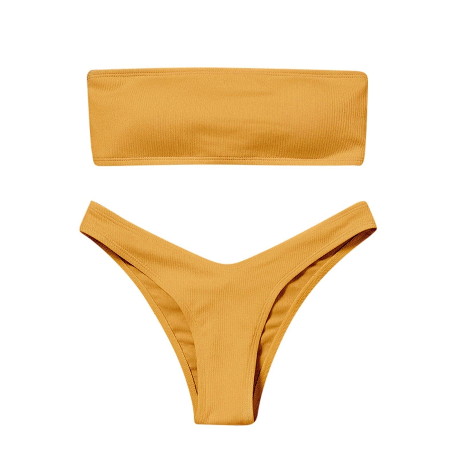 Maillot de bain deux pièces bikini pour femme Maillot de bain de plage Deux pièces sans bretelles rembourré coupe haute bandeau
