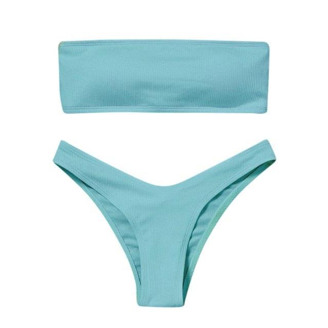 Maillot de bain deux pièces bikini pour femme Maillot de bain de plage Deux pièces sans bretelles rembourré coupe haute bandeau