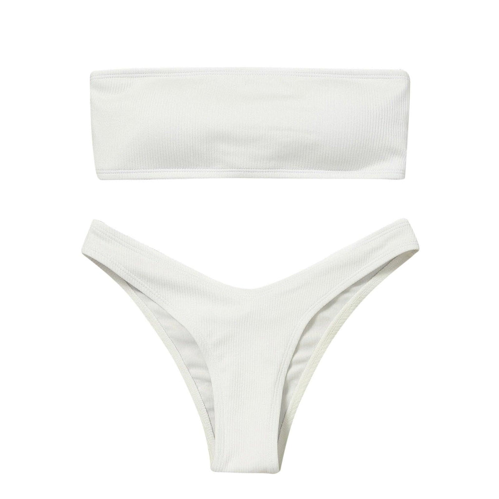 Maillot de bain deux pièces bikini pour femme Maillot de bain de plage Deux pièces sans bretelles rembourré coupe haute bandeau