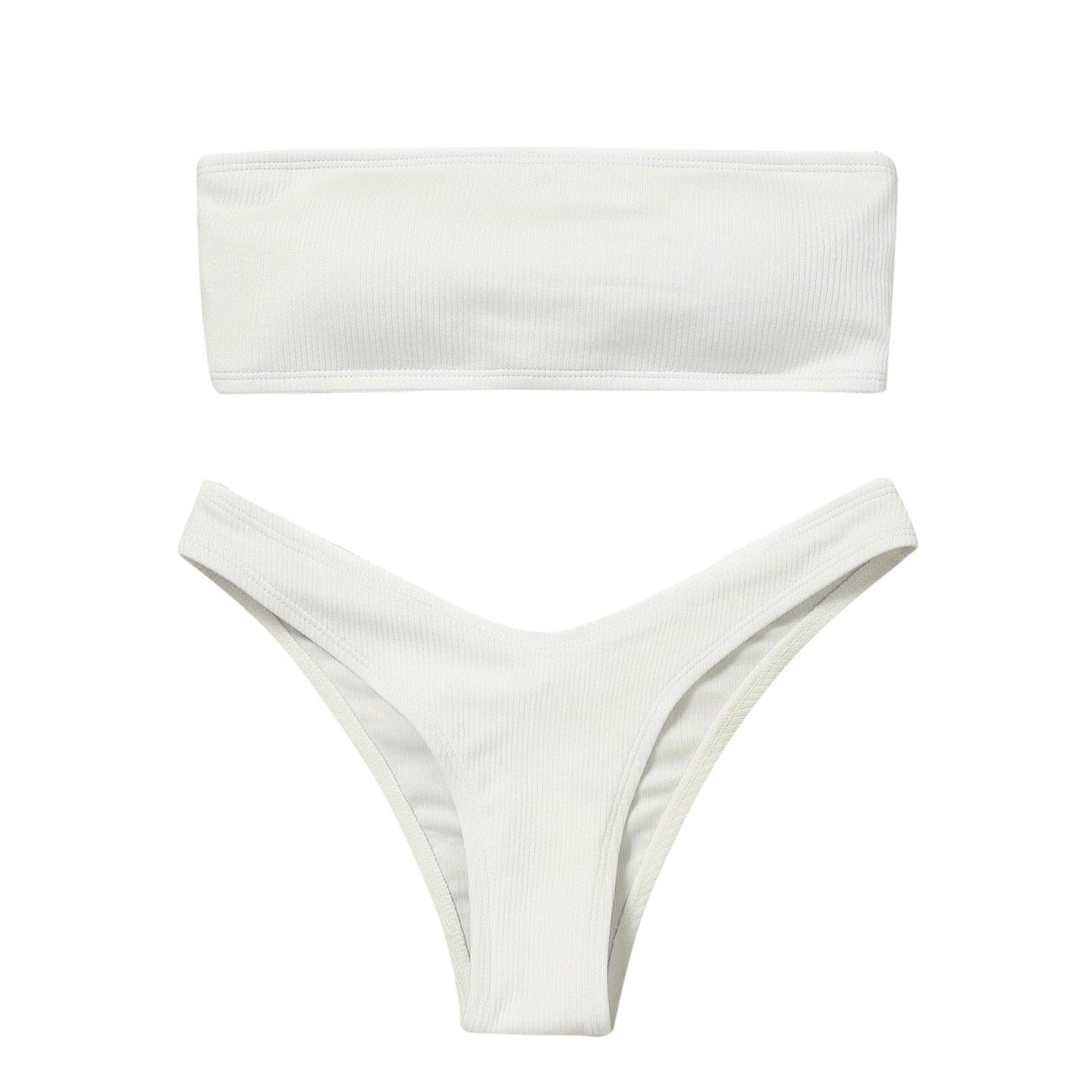 Maillot de bain deux pièces bikini pour femme Maillot de bain de plage Deux pièces sans bretelles rembourré coupe haute bandeau