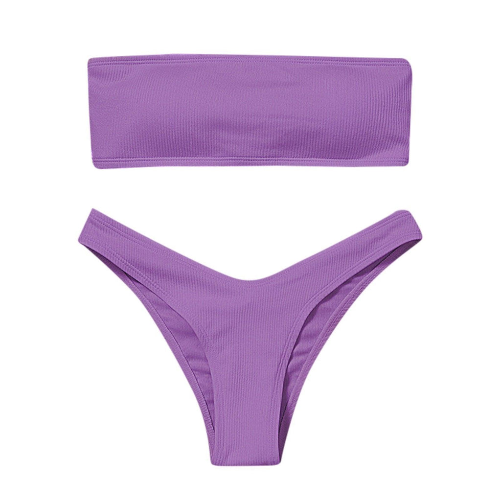 Maillot de bain deux pièces bikini pour femme Maillot de bain de plage Deux pièces sans bretelles rembourré coupe haute bandeau